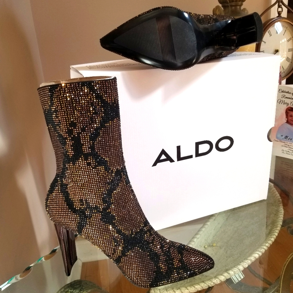ALDO l WOMEN'S l DULUDITH l SNAKE SKIN PRINT l METALLIC HEEL BOOTIE l NWB SZ.11